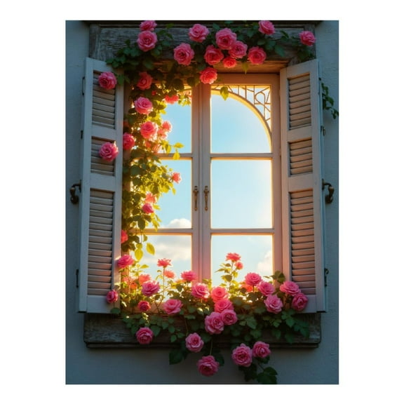 Diamond Art Kits for Adults - 5d Pink Roses Sunlit Window Frame Diamond Painting for Adults, Diamond Art for Adults Beginners, Diamond Painting Kits for Adults for Home Wall Decor