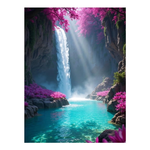 Diamond Art Kits for Adults - 5d Pink Trees Waterfall Serene Pool Diamond Painting for Adults, Diamond Art for Adults Beginners, Diamond Painting Kits for Adults for Home Wall Decor
