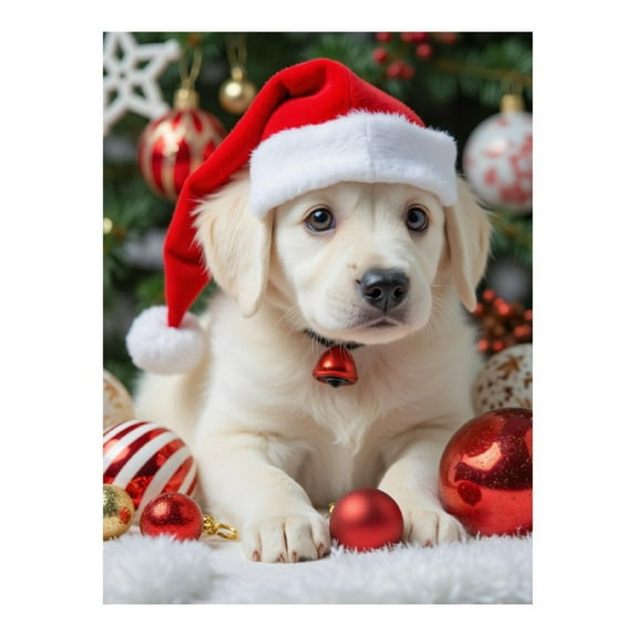 Diamond Art Kits for Adults - 5d Puppy Santa Hat Christmas Ornaments Diamond Painting for Adults, Diamond Art for Adults Beginners, Diamond Painting Kits for Adults for Home Wall Decor