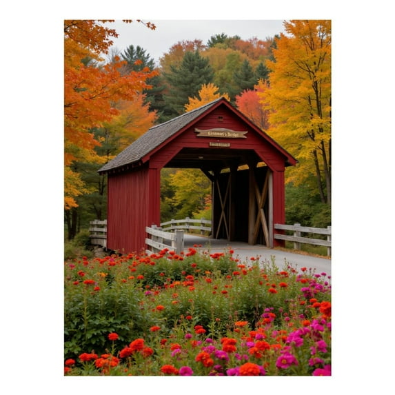 Diamond Art Kits for Adults - 5d Red Autumn Covered Bridge Flowers Diamond Painting for Adults, Diamond Art for Adults Beginners, Diamond Painting Kits for Adults for Home Wall Decor