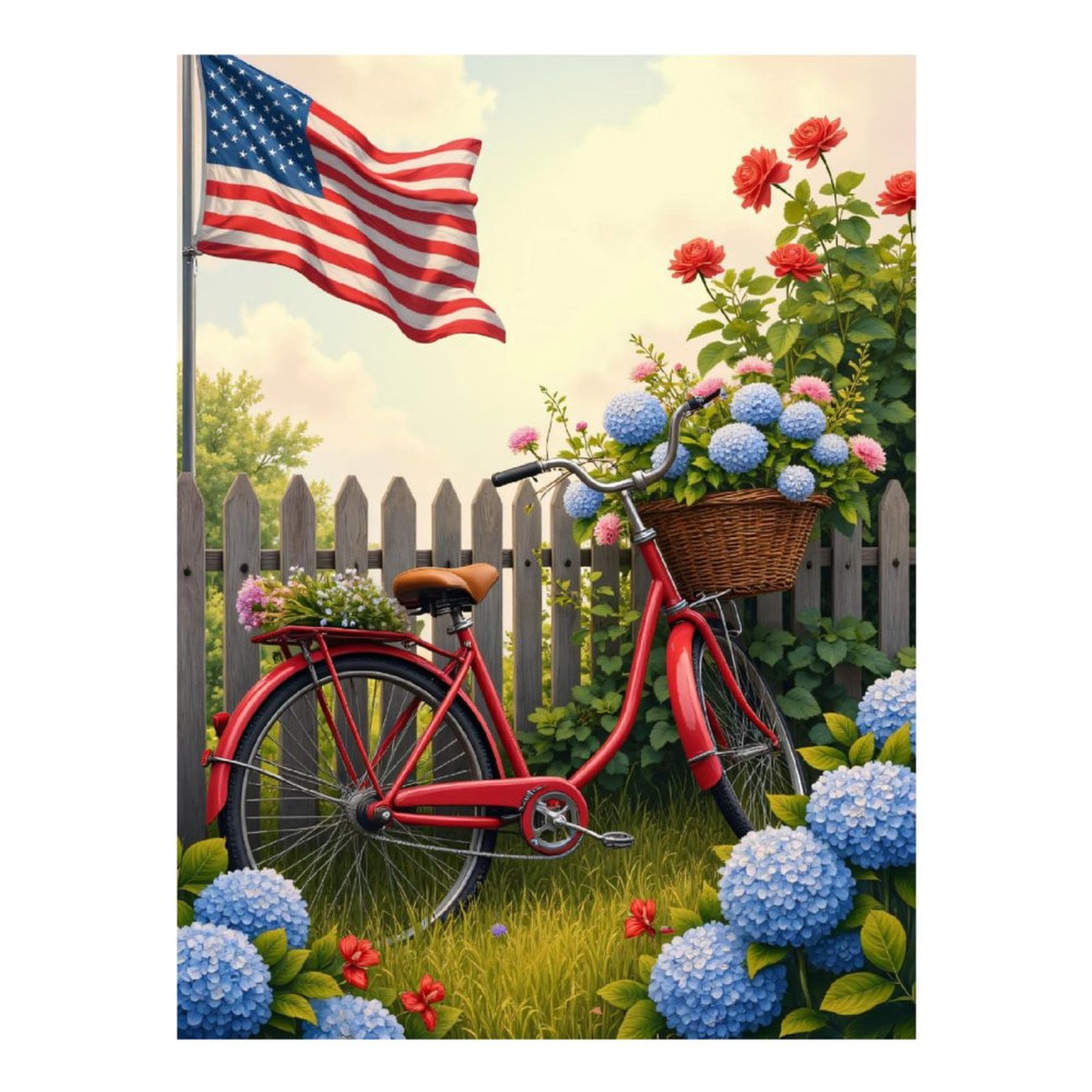 Diamond Art Kits for Adults - 5d Red Bicycle Garden Blossoms Flag Diamond Painting for Adults, Diamond Art for Adults Beginners, Diamond Painting Kits for Adults for Home Wall Decor