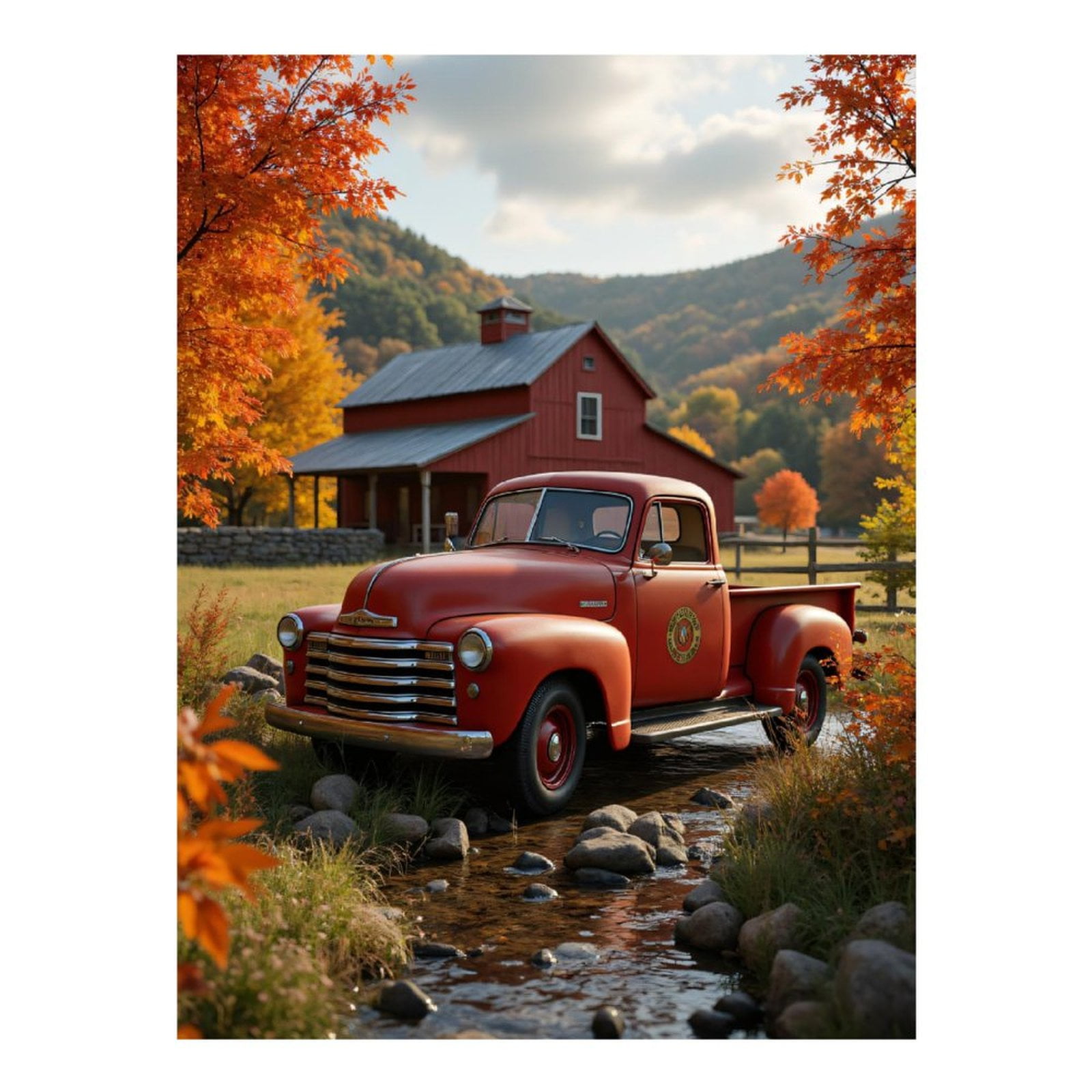 Diamond Art Kits for Adults - 5d Red Truck Autumn Barn Stream Diamond Painting for Adults, Diamond Art for Adults Beginners, Diamond Painting Kits for Adults for Home Wall Decor