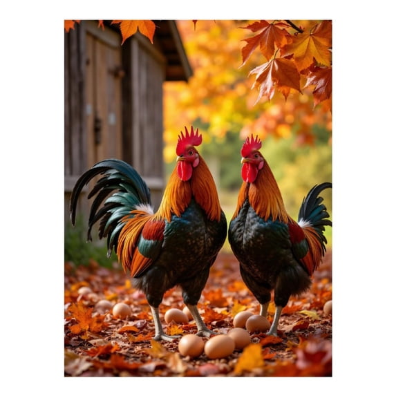 Diamond Art Kits for Adults - 5d Roosters Autumn Leaves Eggs Barn Diamond Painting for Adults, Diamond Art for Adults Beginners, Diamond Painting Kits for Adults for Home Wall Decor