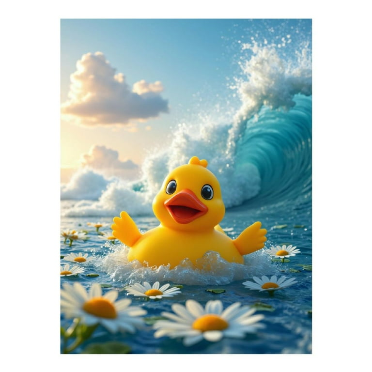 Diamond Art Kits for Adults - 5d Rubber Duck Ocean Waves Daisies