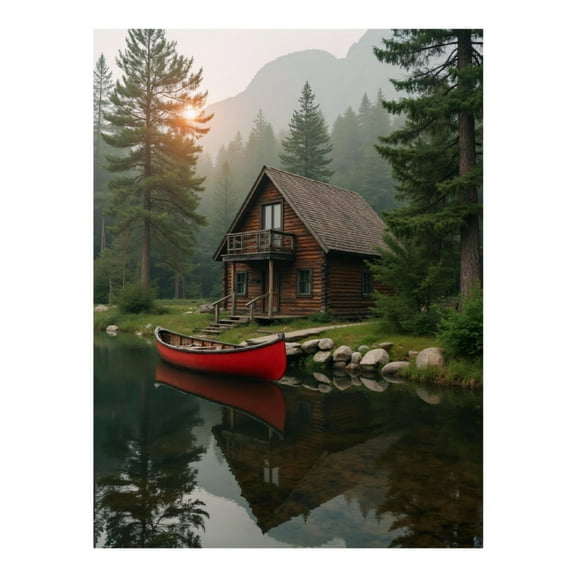Diamond Art Kits for Adults - 5d Rustic Cabin Lake Canoe Reflection Diamond Painting for Adults, Diamond Art for Adults Beginners, Diamond Painting Kits for Adults for Home Wall Decor