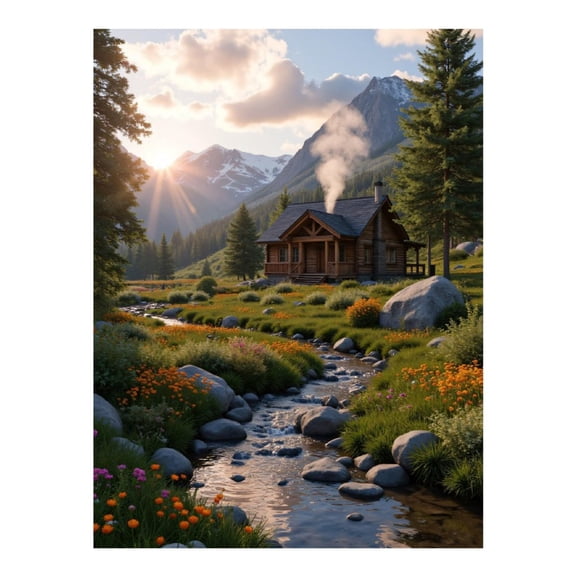 Diamond Art Kits for Adults - 5d Rustic Cabin Mountain Stream Serenity Diamond Painting for Adults, Diamond Art for Adults Beginners, Diamond Painting Kits for Adults for Home Wall Decor