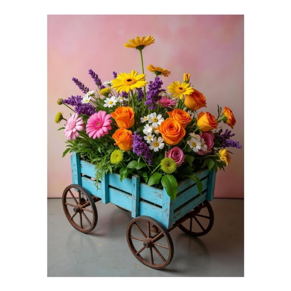 Diamond Art Kits for Adults - 5d Rustic Floral Cart Display Diamond Painting for Adults, Diamond Art for Adults Beginners, Diamond Painting Kits for Adults for Home Wall Decor