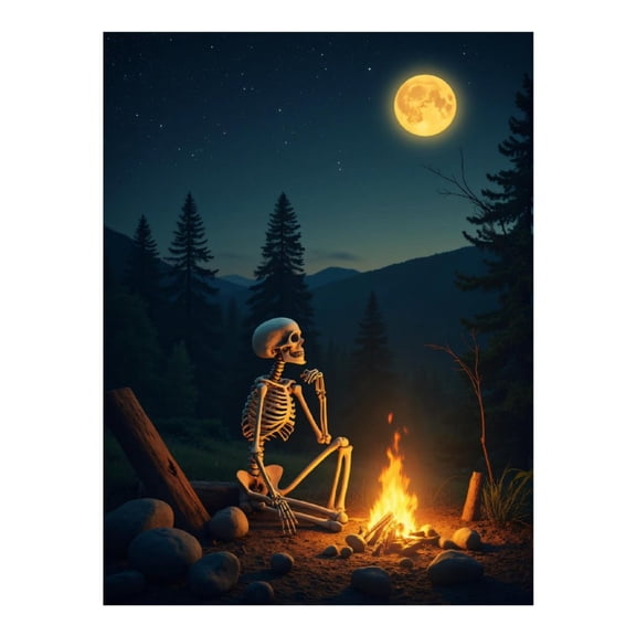 Diamond Art Kits for Adults - 5d Skeleton Campfire Under Full Moon Diamond Painting for Adults, Diamond Art for Adults Beginners, Diamond Painting Kits for Adults for Home Wall Decor