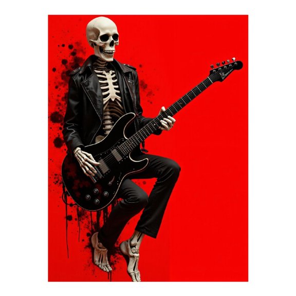 Diamond Art Kits for Adults - 5d Skeleton Rocker Red Background Diamond Painting for Adults, Diamond Art for Adults Beginners, Diamond Painting Kits for Adults for Home Wall Decor