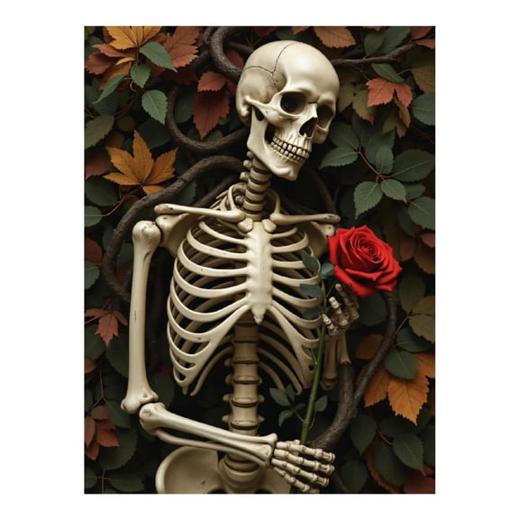 Diamond Art Kits for Adults - 5d Skeleton With Rose And Autumn Leaves Diamond Painting for Adults, Diamond Art for Adults Beginners, Diamond Painting Kits for Adults for Home Wall Decor