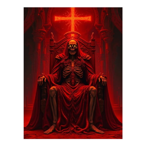 Diamond Art Kits for Adults - 5d Skeleton Throne Red Glow Eerie Cross Diamond Painting for Adults, Diamond Art for Adults Beginners, Diamond Painting Kits for Adults for Home Wall Decor
