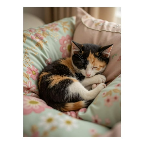 Diamond Art Kits for Adults - 5d Sleeping Calico Cat On Floral Cushion Diamond Painting for Adults, Diamond Art for Adults Beginners, Diamond Painting Kits for Adults for Home Wall Decor