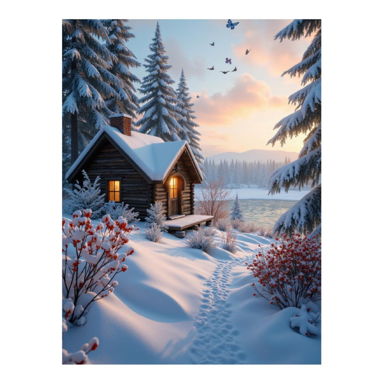 Diamond Art Kits for Adults - 5d Snowy Cabin Winter Forest Sunset Diamond Painting for Adults, Diamond Art for Adults Beginners, Diamond Painting Kits for Adults for Home Wall Decor