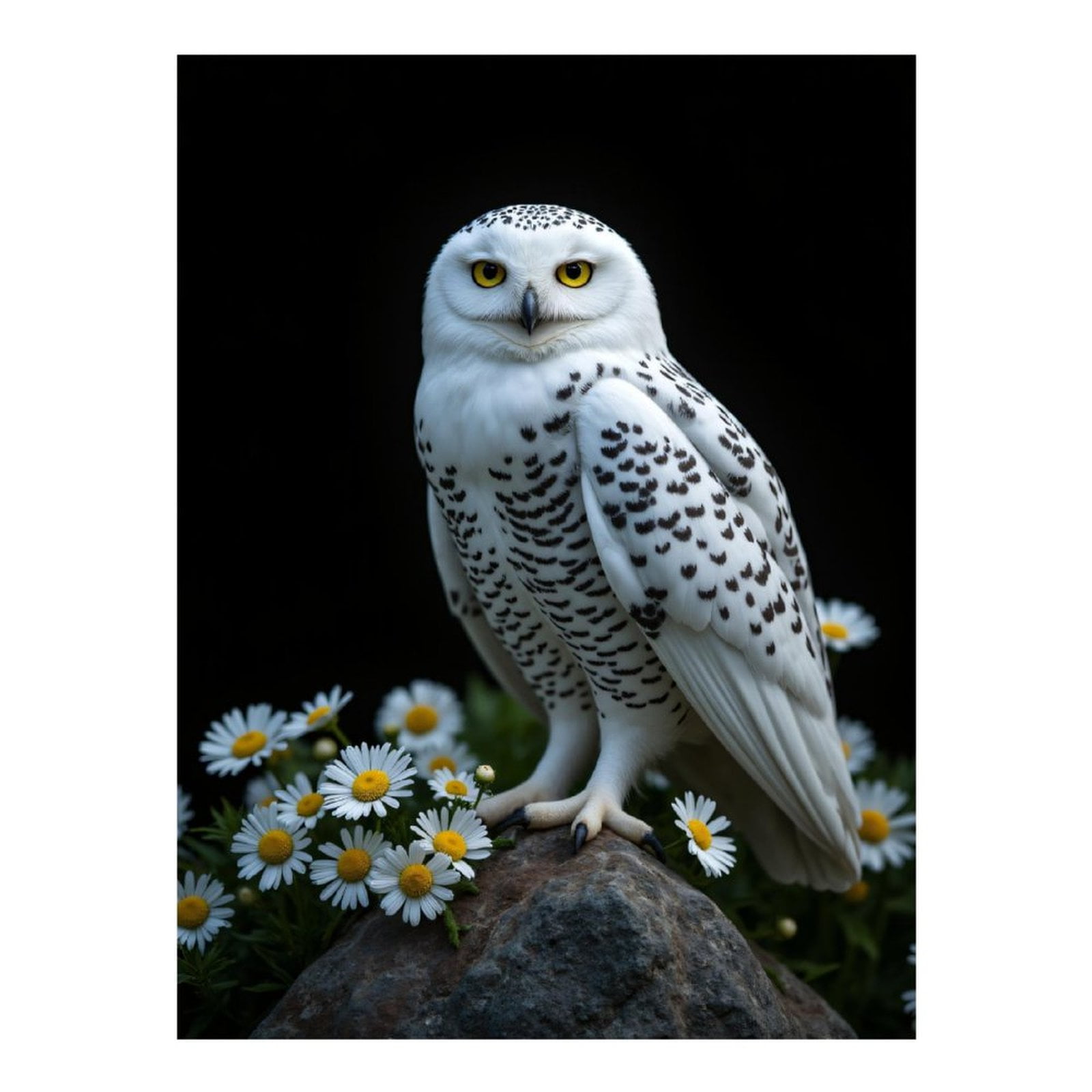 Diamond Art Kits for Adults - 5d Snowy Owl On Rock With Daisies Diamond Painting for Adults, Diamond Art for Adults Beginners, Diamond Painting Kits for Adults for Home Wall Decor