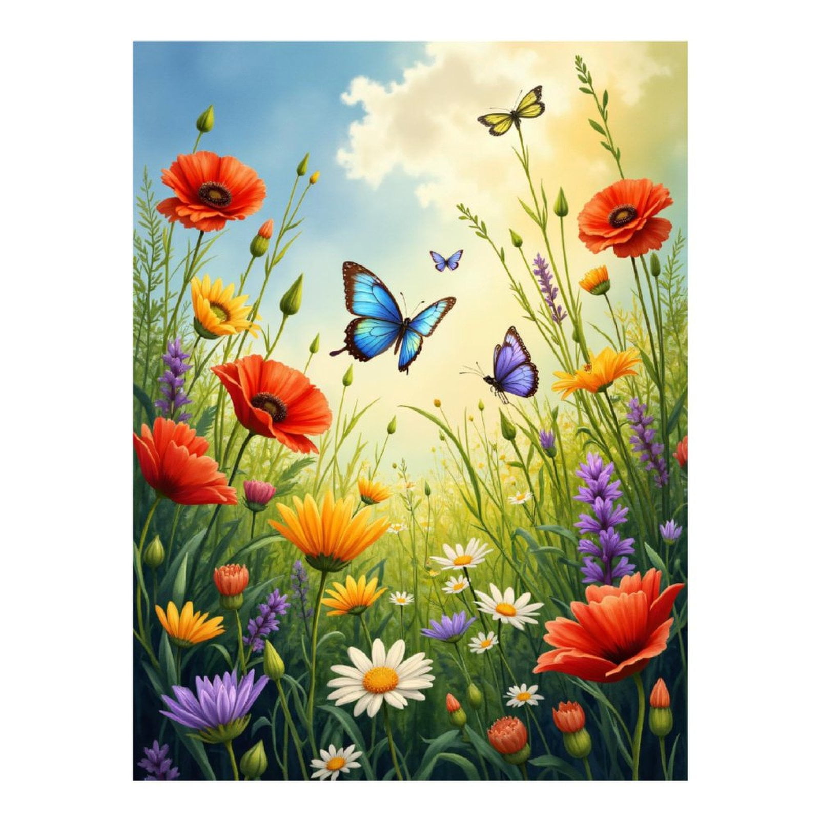Diamond Art Kits for Adults - 5d Spring Meadow Butterflies Blooming Flowers Diamond Painting for Adults, Diamond Art for Adults Beginners, Diamond Painting Kits for Adults for Home Wall Decor