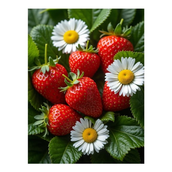 Diamond Art Kits for Adults - 5d Strawberries Daisies Leaf Arrangement Diamond Painting for Adults, Diamond Art for Adults Beginners, Frameless Diamond Painting Kits for Adults for Home Wall Decor