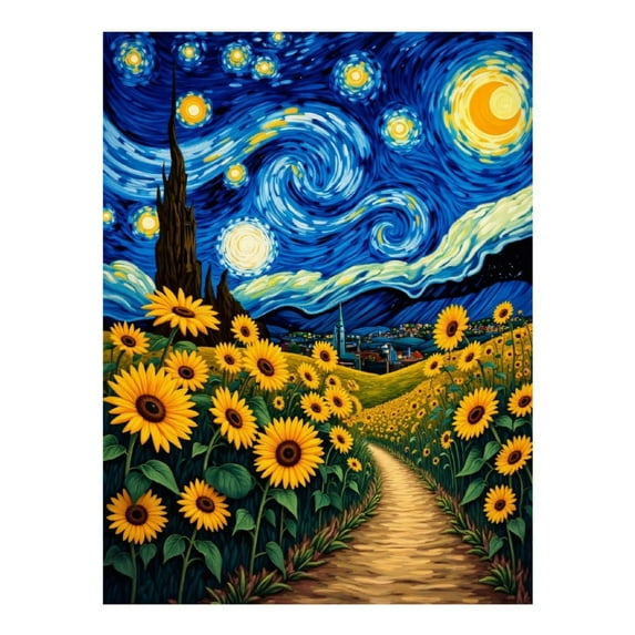 Diamond Art Kits for Adults - 5d Sunflowers Under Starry Night Sky Diamond Painting for Adults, Diamond Art for Adults Beginners, Diamond Painting Kits for Adults for Home Wall Decor