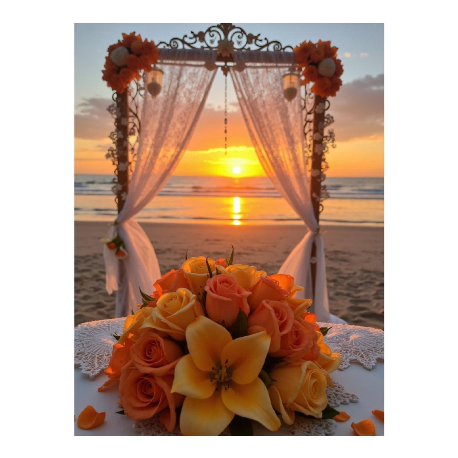 Diamond Art Kits for Adults - 5d Sunset Beach Wedding Arch Flowers Diamond Painting for Adults, Diamond Art for Adults Beginners, Diamond Painting Kits for Adults for Home Wall Decor