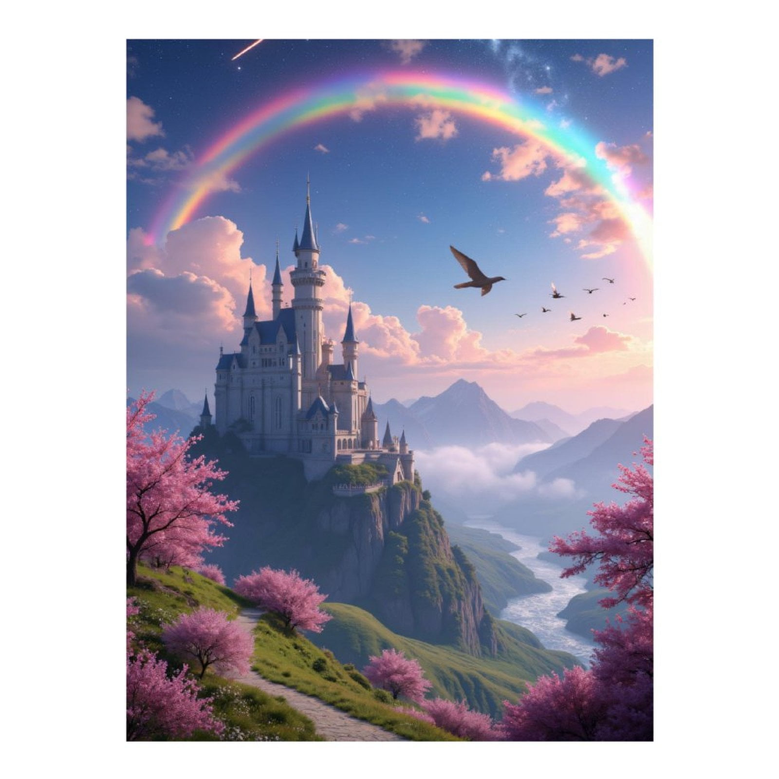 Diamond Art Kits for Adults - 5d Sunset Castle Rainbow Blossoms Diamond Painting for Adults, Diamond Art for Adults Beginners, Diamond Painting Kits for Adults for Home Wall Decor