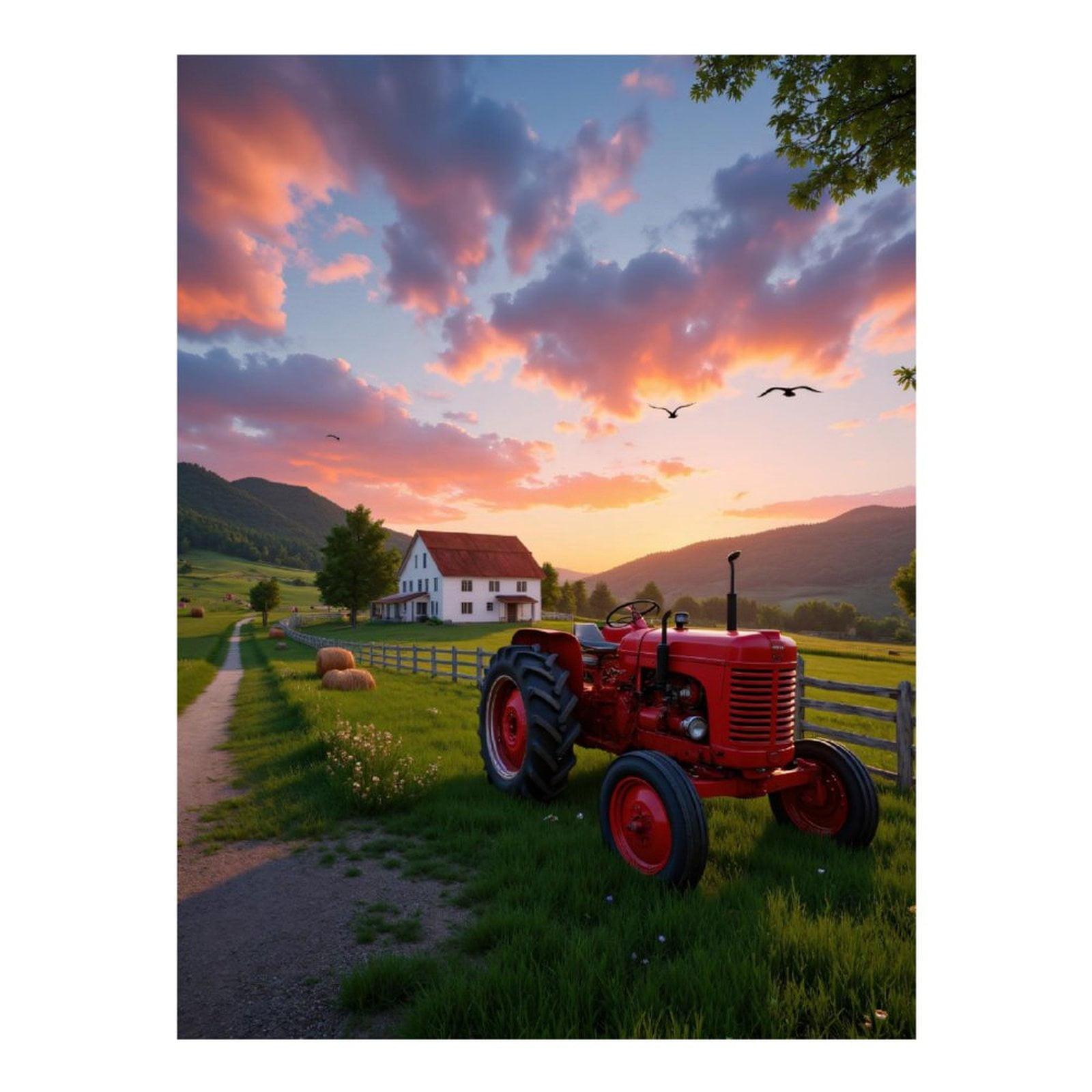Diamond Art Kits for Adults - 5d Sunset Farm Red Tractor Fields Diamond Painting for Adults, Diamond Art for Adults Beginners, Diamond Painting Kits for Adults for Home Wall Decor