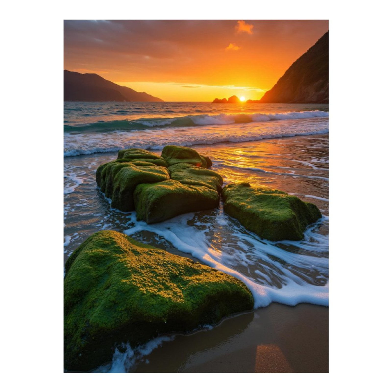 Diamond Art Kits for Adults - 5d Sunset Ocean Mossy Rocks Serenity Diamond Painting for Adults, Diamond Art for Adults Beginners, Diamond Painting Kits for Adults for Home Wall Decor