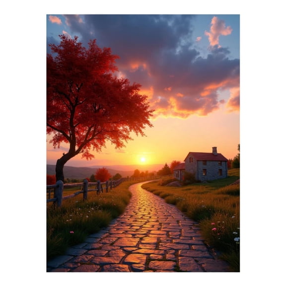 Diamond Art Kits for Adults - 5d Sunset Pathway Stone Cottage Landscape Diamond Painting for Adults, Diamond Art for Adults Beginners, Diamond Painting Kits for Adults for Home Wall Decor
