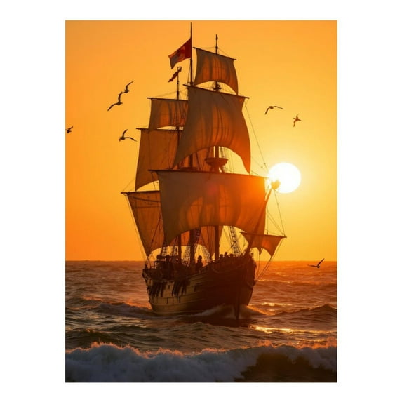Diamond Art Kits for Adults - 5d Sunset Sailing Ship Ocean Waves Diamond Painting for Adults, Diamond Art for Adults Beginners, Diamond Painting Kits for Adults for Home Wall Decor