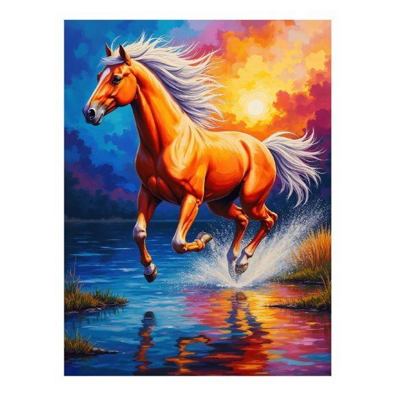 Diamond Art Kits for Adults - 5d Sunset Stallion Vibrant Waterscape Diamond Painting for Adults, Diamond Art for Adults Beginners, Frameless Diamond Painting Kits for Adults for Home Wall Decor