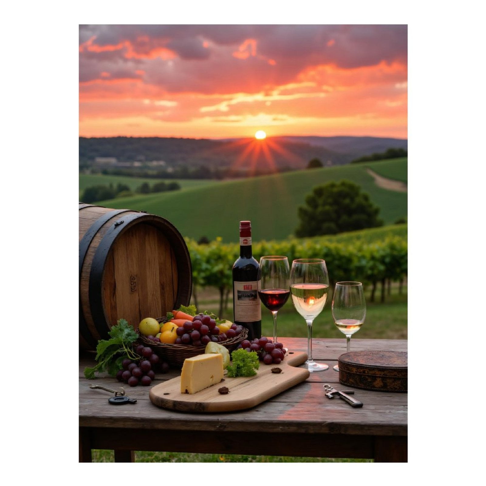 Diamond Art Kits for Adults - 5d Sunset Vineyard Wine Cheese Orchard Diamond Painting for Adults, Diamond Art for Adults Beginners, Diamond Painting Kits for Adults for Home Wall Decor