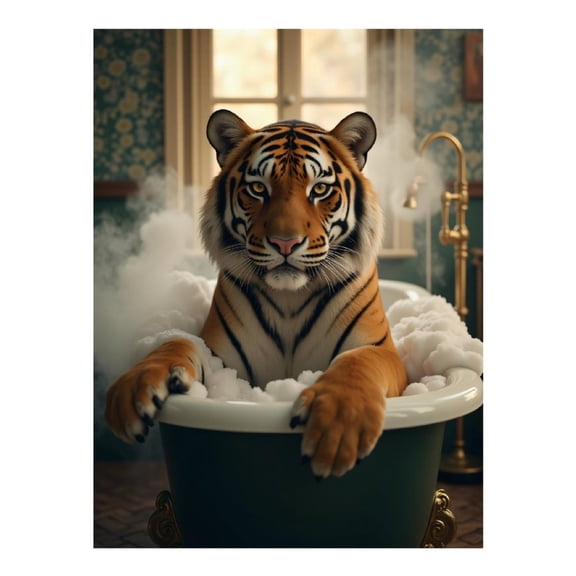 Diamond Art Kits for Adults - 5d Tiger Bathtub Bubbles Retro Room Diamond Painting for Adults, Diamond Art for Adults Beginners, Diamond Painting Kits for Adults for Home Wall Decor