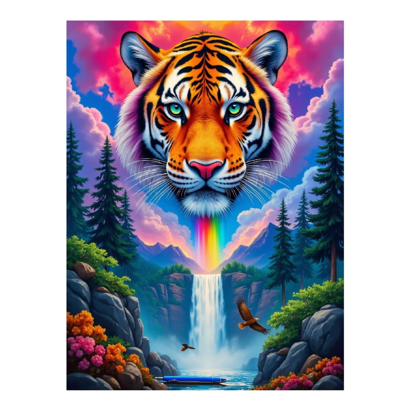 Diamond Art Kits for Adults - 5d Tiger Waterfall Rainbow Dreamscape Diamond Painting for Adults, Diamond Art for Adults Beginners, Diamond Painting Kits for Adults for Home Wall Decor