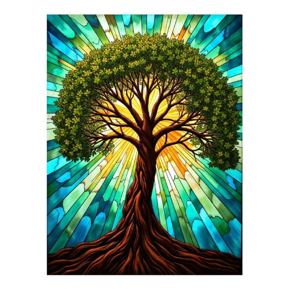 Diamond Art Kits for Adults - 5d Tree Stained Glass Sunlight Rays Diamond Painting for Adults, Diamond Art for Adults Beginners, Diamond Painting Kits for Adults for Home Wall Decor