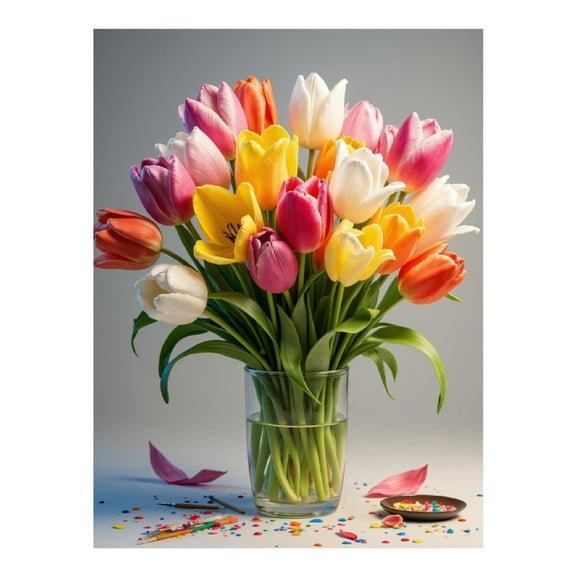 Diamond Art Kits for Adults - 5d Tulips Bouquet Colorful Confetti Display Diamond Painting for Adults, Diamond Art for Adults Beginners, Diamond Painting Kits for Adults for Home Wall Decor