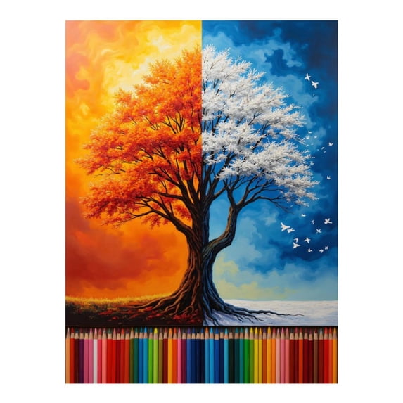 Diamond Art Kits for Adults - 5d Two Seasons Art Tree Pencils Diamond Painting for Adults, Diamond Art for Adults Beginners, Frameless Diamond Painting Kits for Adults for Home Wall Decor