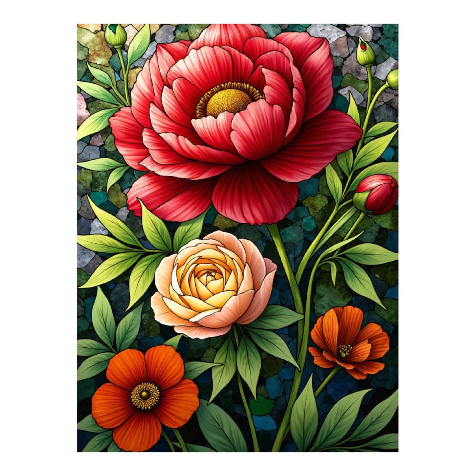 Diamond Art Kits for Adults - 5d Vibrant Floral Mosaic Artistry Diamond Painting for Adults, Diamond Art for Adults Beginners, Diamond Painting Kits for Adults for Home Wall Decor