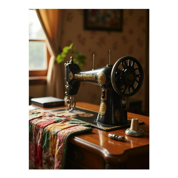 Diamond Art Kits for Adults - 5d Vintage Sewing Machine Quilt Table Diamond Painting for Adults, Diamond Art for Adults Beginners, Diamond Painting Kits for Adults for Home Wall Decor