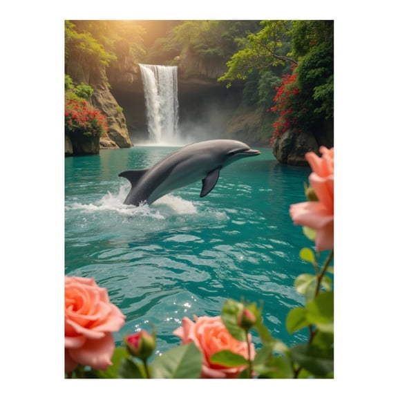 Diamond Art Kits for Adults - 5d Waterfall Dolphin Roses Scenic Pool Diamond Painting for Adults, Diamond Art for Adults Beginners, Frameless Diamond Painting Kits for Adults for Home Wall Decor