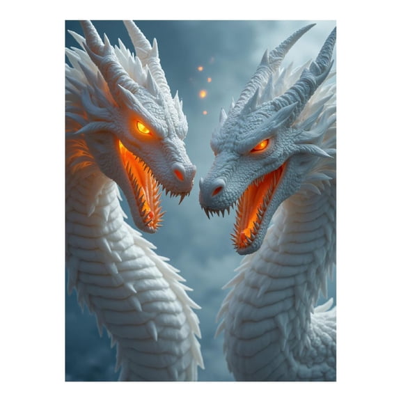 Diamond Art Kits for Adults - 5d White Fiery Dragons Majestic Sky Diamond Painting for Adults, Diamond Art for Adults Beginners, Diamond Painting Kits for Adults for Home Wall Decor