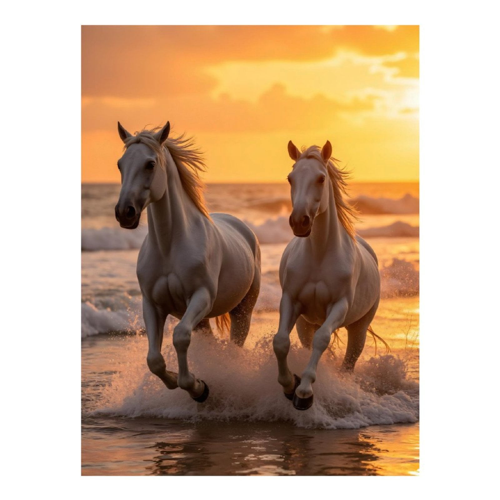 Diamond Art Kits for Adults - 5d White Horses Running Beach Sunset Diamond Painting for Adults, Diamond Art for Adults Beginners, Diamond Painting Kits for Adults for Home Wall Decor
