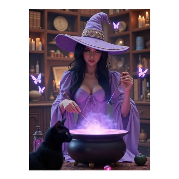 Diamond Art Kits for Adults - 5d Witch Purple Potion Black Cat Butterflies Diamond Painting for Adults, Diamond Art for Adults Beginners, Diamond Painting Kits for Adults for Home Wall Decor
