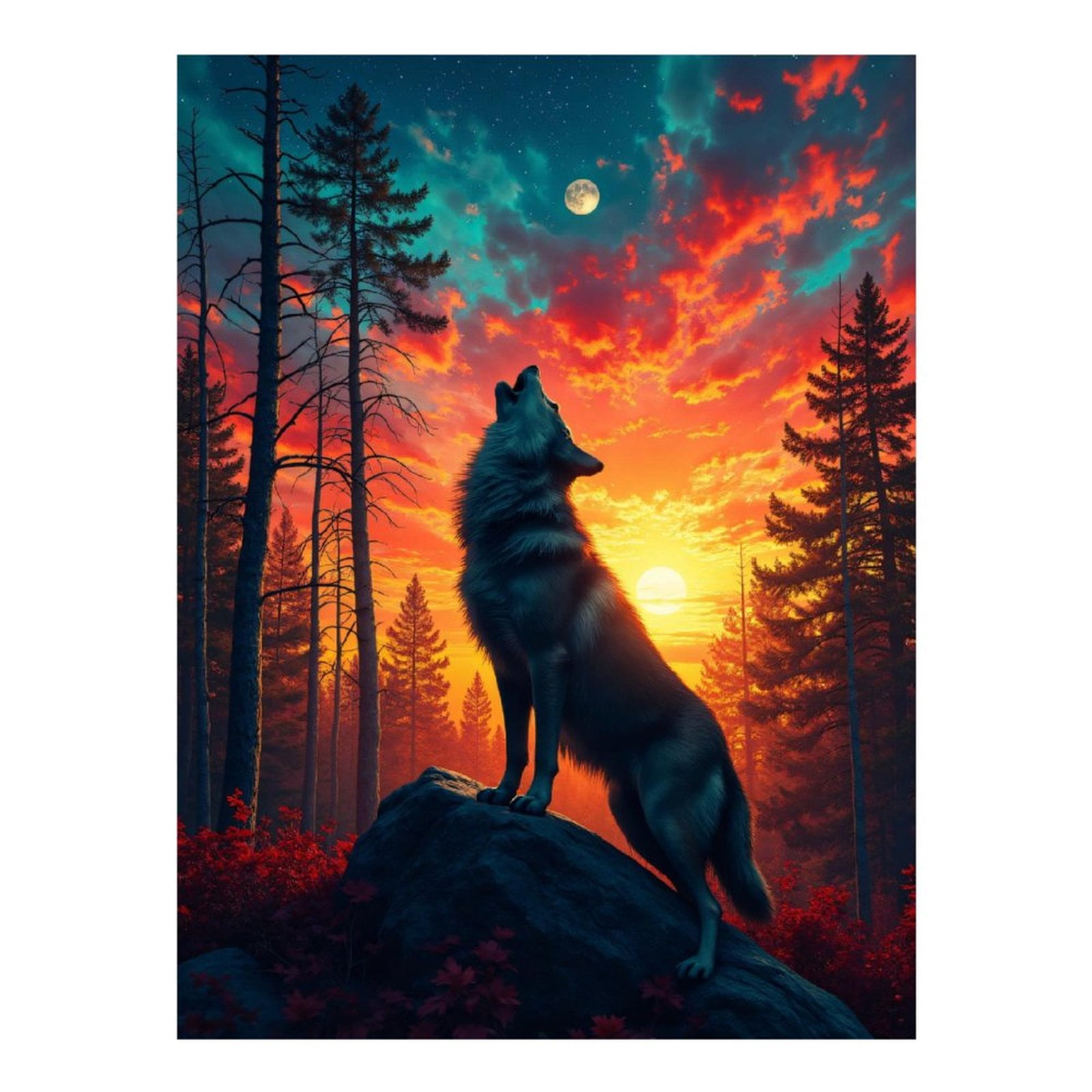 Diamond Art Kits for Adults - 5d Wolf Howling At Sunset Moon Diamond Painting for Adults, Diamond Art for Adults Beginners, Diamond Painting Kits for Adults for Home Wall Decor