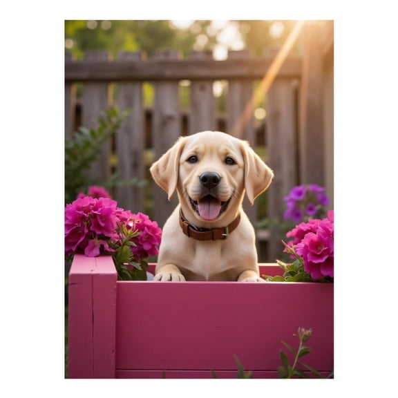 Diamond Art Kits for Adults - 5d Young Puppy Pink Flowers Box Garden Diamond Painting for Adults, Diamond Art for Adults Beginners, Diamond Painting Kits for Adults for Home Wall Decor
