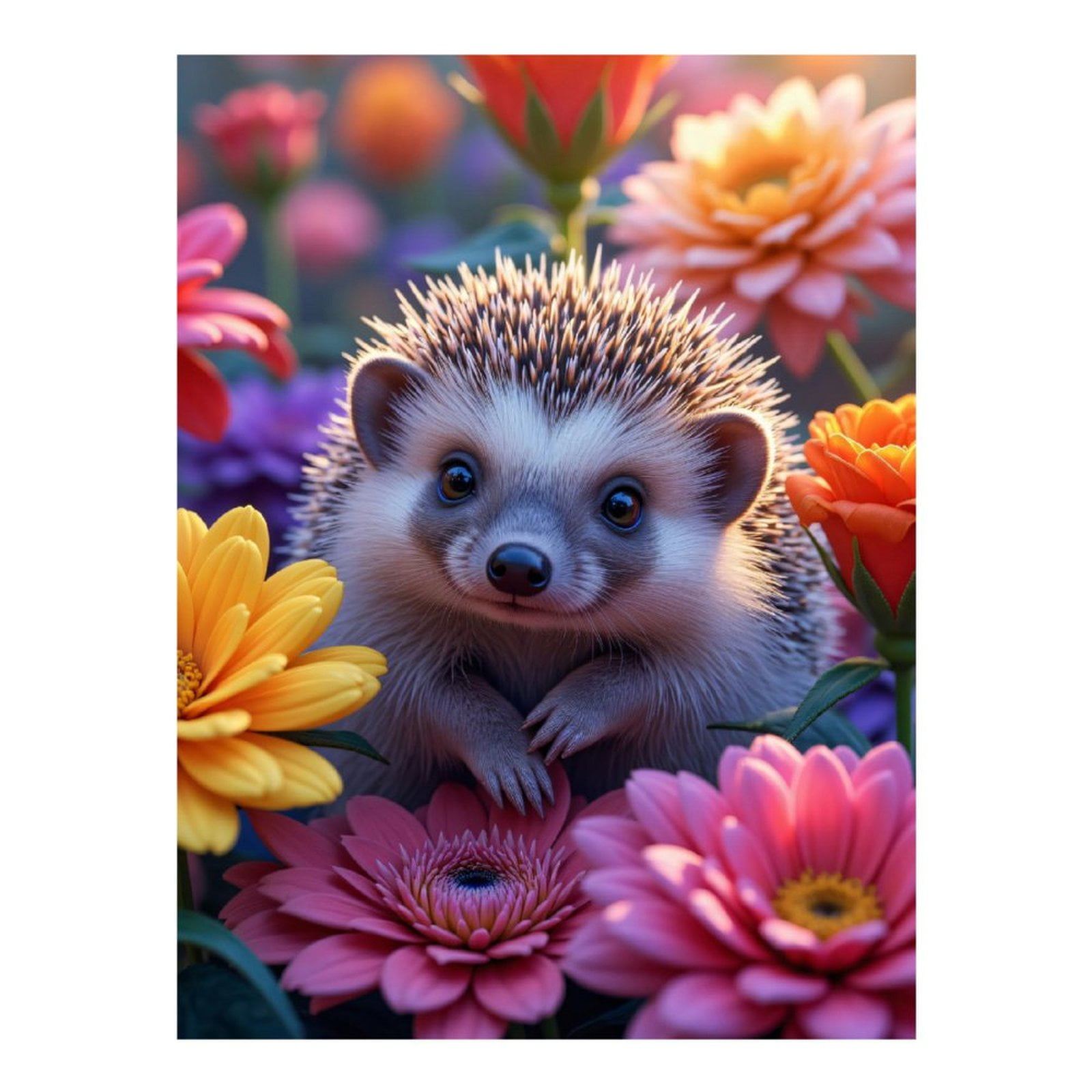 Diamond Art Kits for Adults, Adorable Hedgehog Among Colorful Blooms 5D Diamond Painting Kits for Adults Beginners, DIY Full Drill Diamond Painting, Gem Art and Crafts 12x16