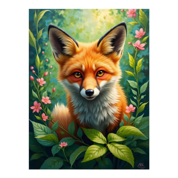 Diamond Art Kits for Adults - Amber Fox In Floral Forest 5d Diamond Painting for Adults, Diamond Art for Adults Beginners, Frameless Diamond Painting Kits for Adults for Home Wall Decor