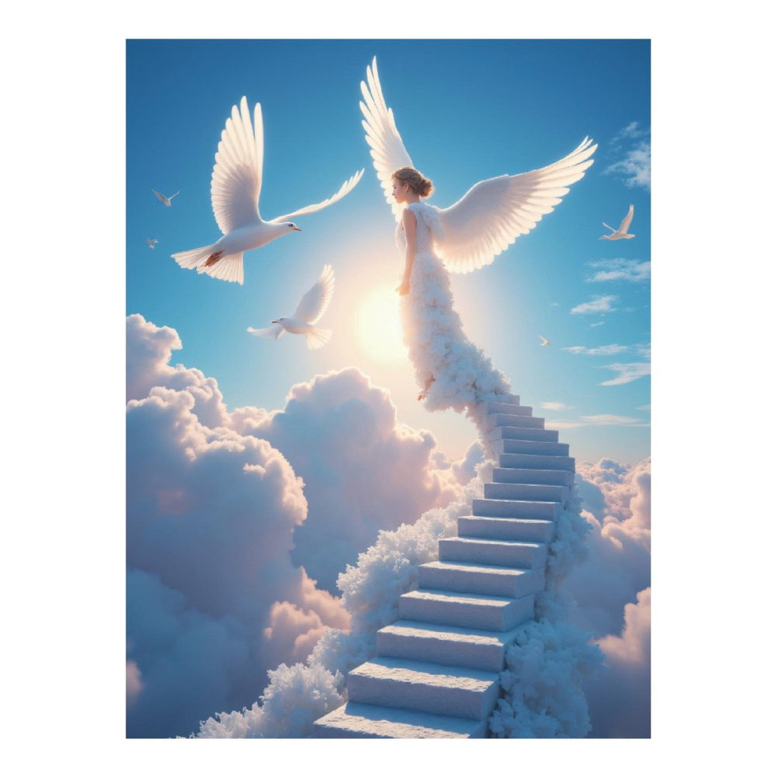 Diamond Art Kits for Adults, Angel Clouds Stairs Doves Sky 5D Diamond Painting Kits for Adults Beginners, DIY Full Drill Diamond Painting, Gem Art and Crafts 12x16