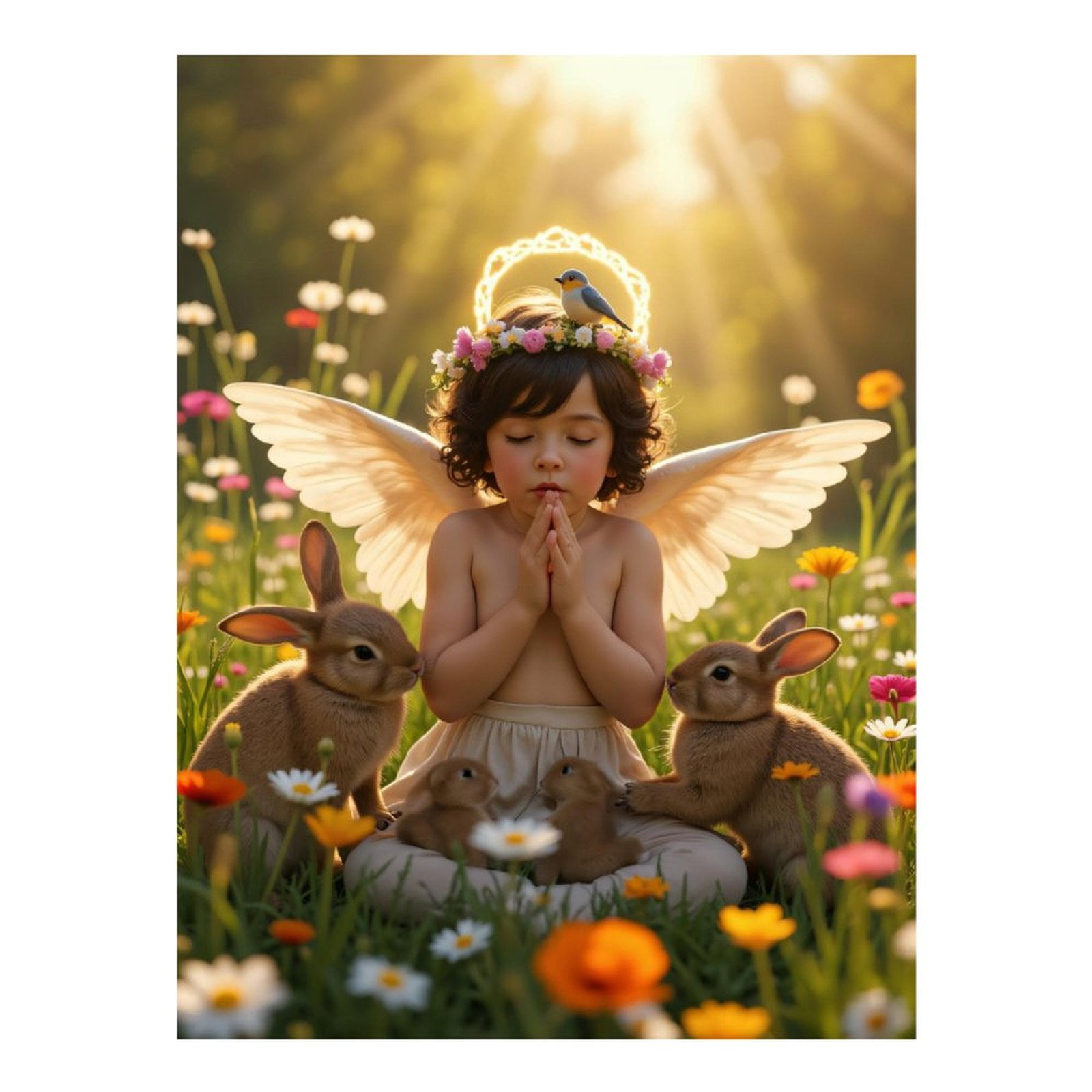 Diamond Art Kits for Adults, Angel Praying In Flower Field 5D Diamond Painting Kits for Adults Beginners, DIY Full Drill Diamond Painting, Gem Art and Crafts 12x16