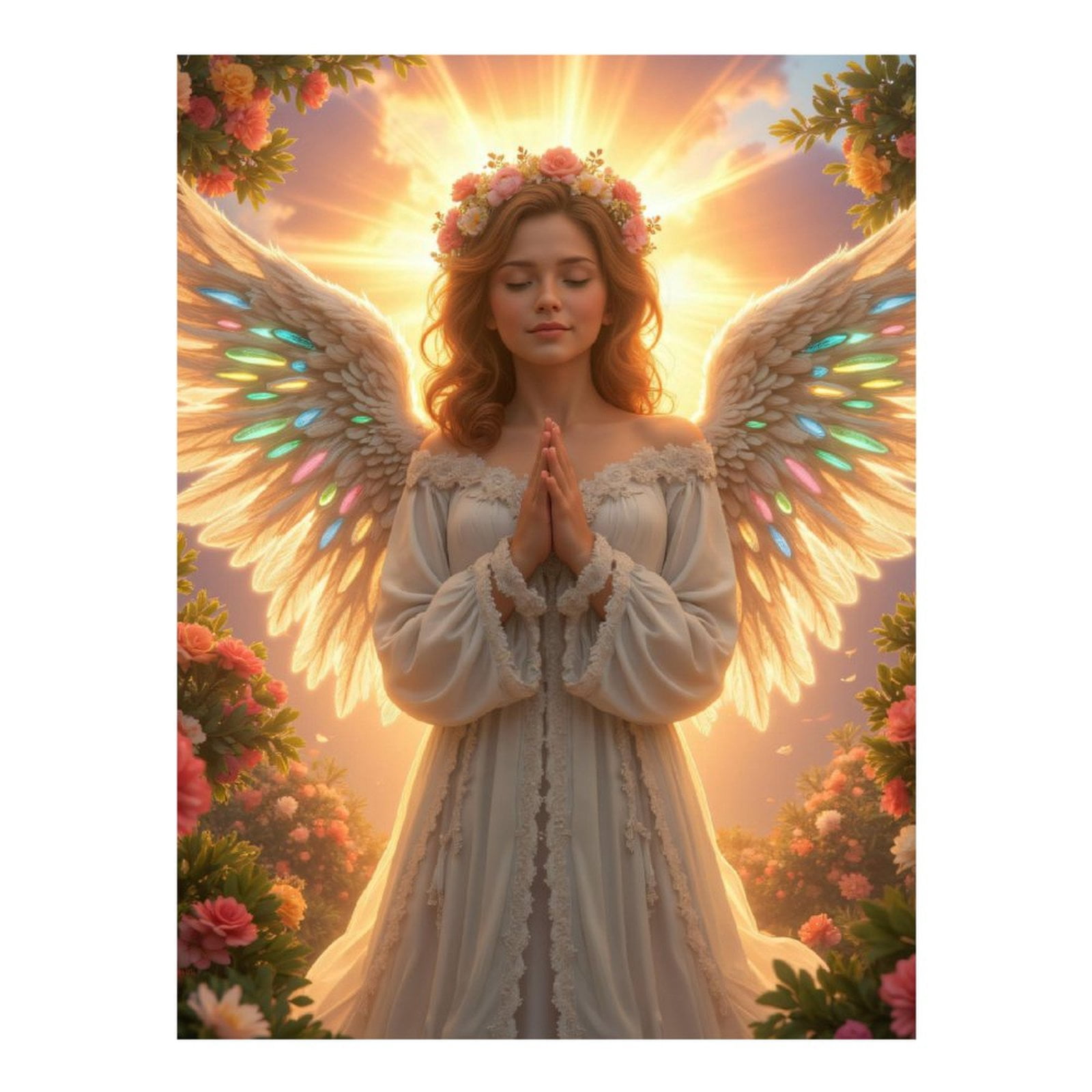 Diamond Art Kits for Adults, Angel Serenity Blossoms Wings Light 5D Diamond Painting Kits for Adults Beginners, DIY Full Drill Diamond Painting, Gem Art and Crafts 12x16