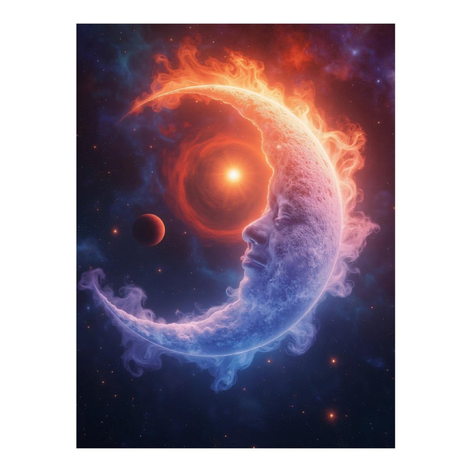 Diamond Art Kits for Adults, Astral Crescent Lunar Flame Face 5D Diamond Painting Kits for Adults Beginners, DIY Full Drill Diamond Painting, Gem Art and Crafts 12x16