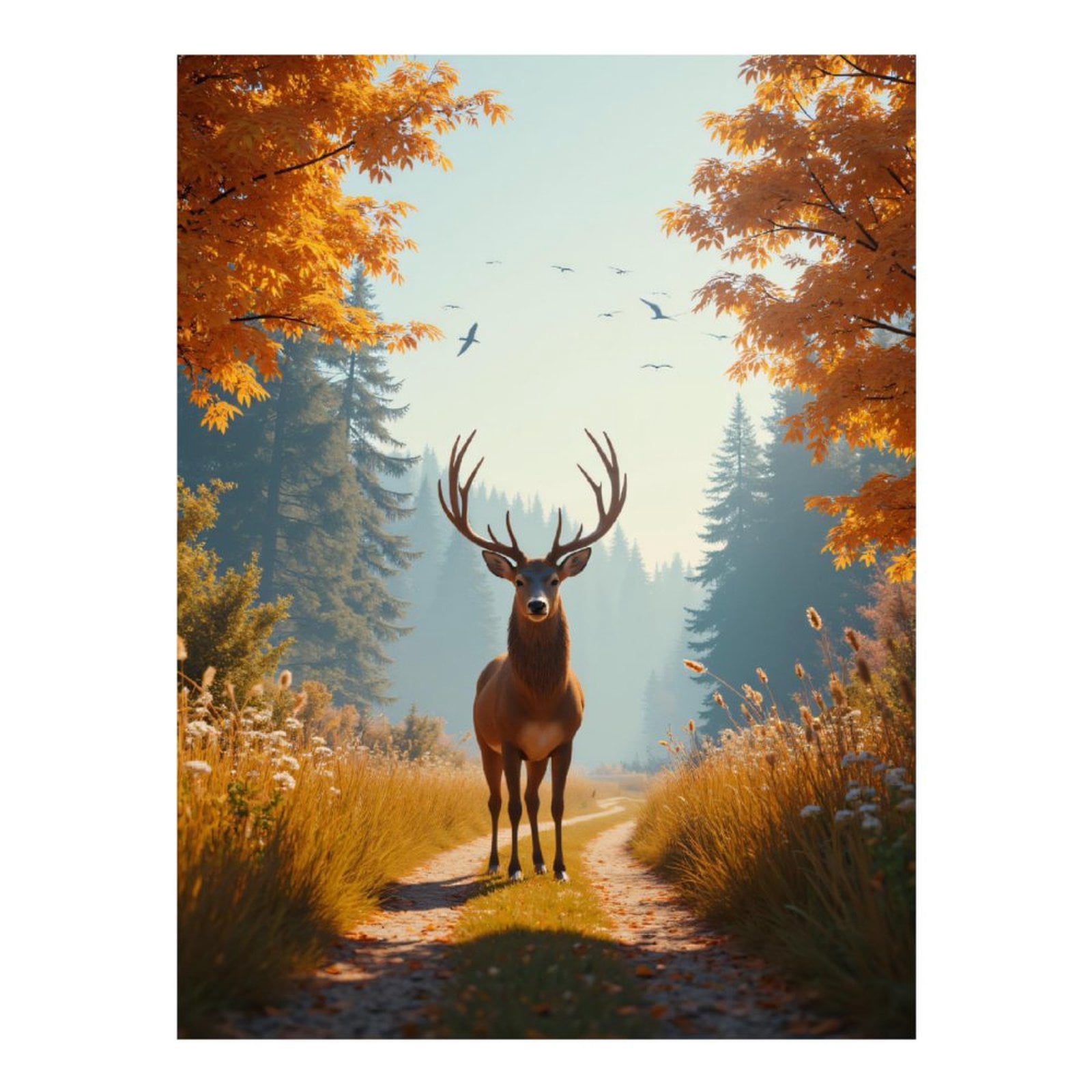 Diamond Art Kits for Adults - Autumn Deer Forest Path Wildlife 5d Diamond Painting for Adults, Diamond Art for Adults Beginners, Frameless Diamond Painting Kits for Adults for Home Wall Decor