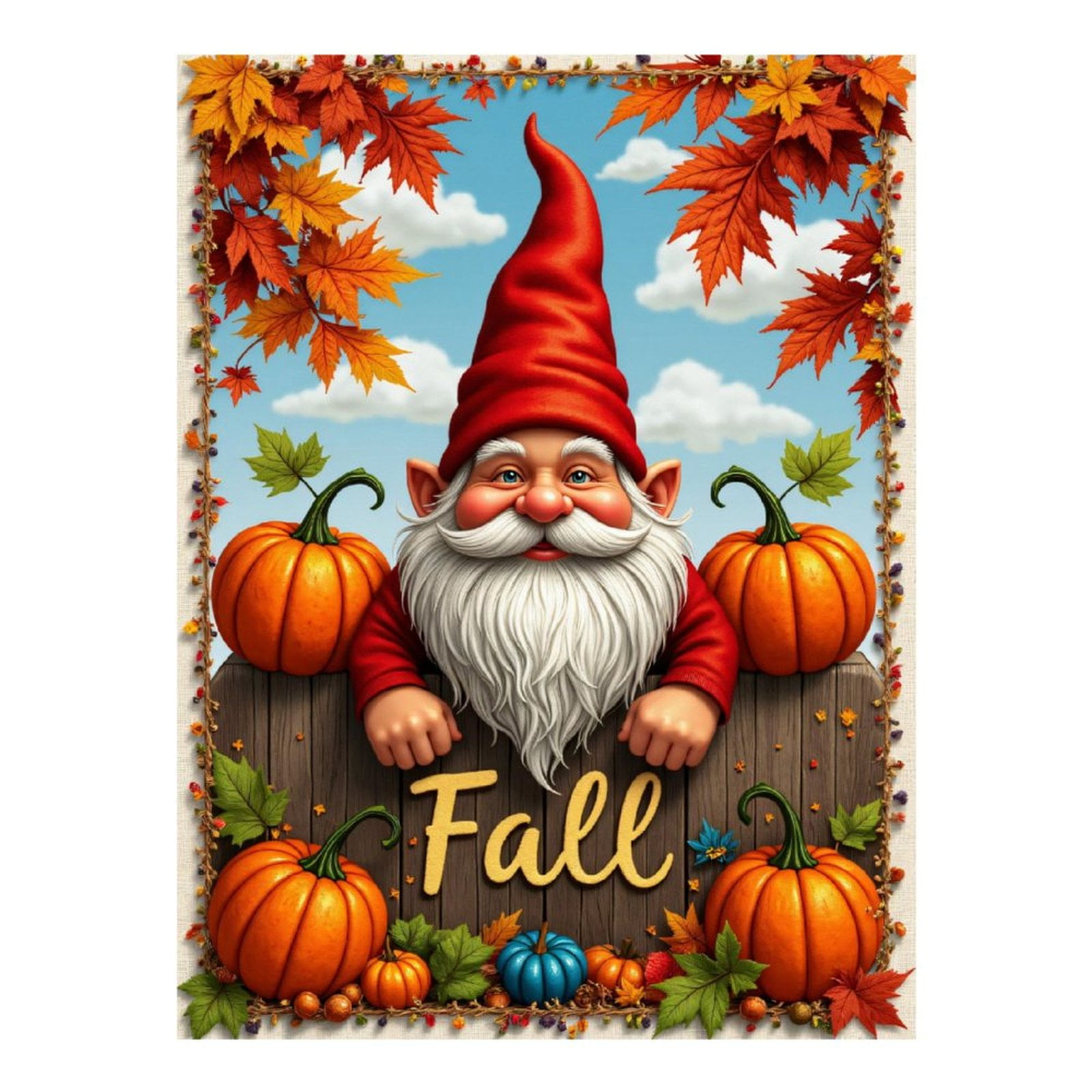 Diamond Art Kits for Adults, Autumn Gnome Pumpkins Leaves Sky